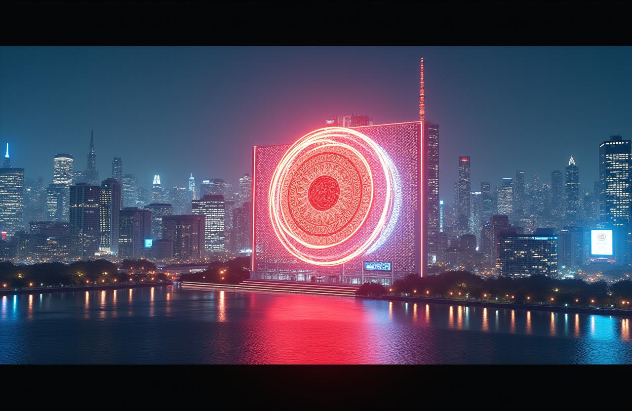 東京の夜景を背景に広がる光のアート