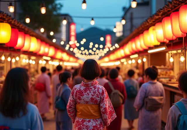 日本の伝統的な夏祭りの賑やかな風景