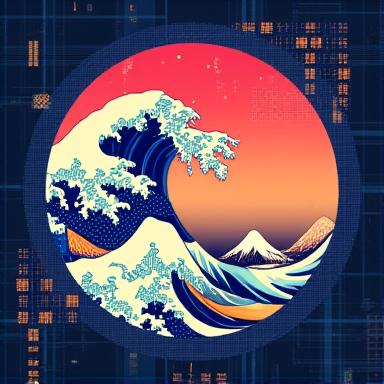 伝統美とデジタル技術の融合を示す浮世絵風のAIアート